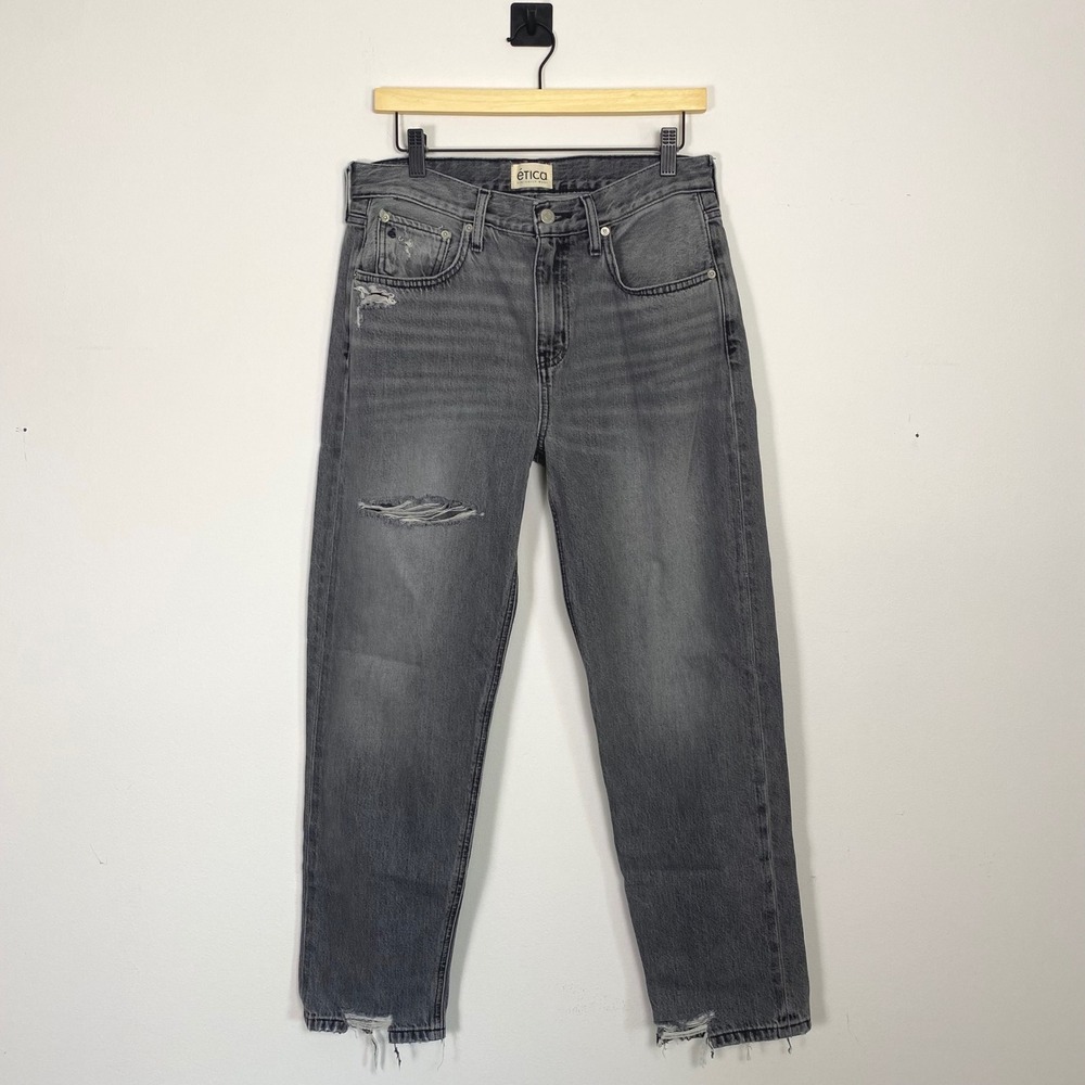 Etica‎ Marlowe Slim Boyfriend Jeans Womens Size 28 Gray Wash Distressed Denim